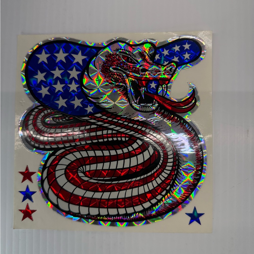 Vintage 1970s Large King Cobra Snake USA Flag Sticker. Beautiful Bright Color.
